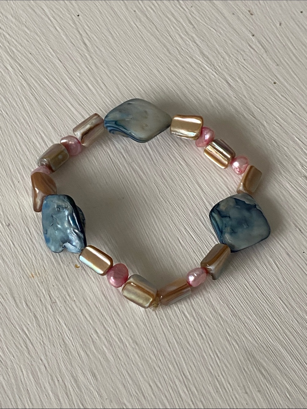 Roxy Blue & Pink Pearl Beaded Stretch Bracelet